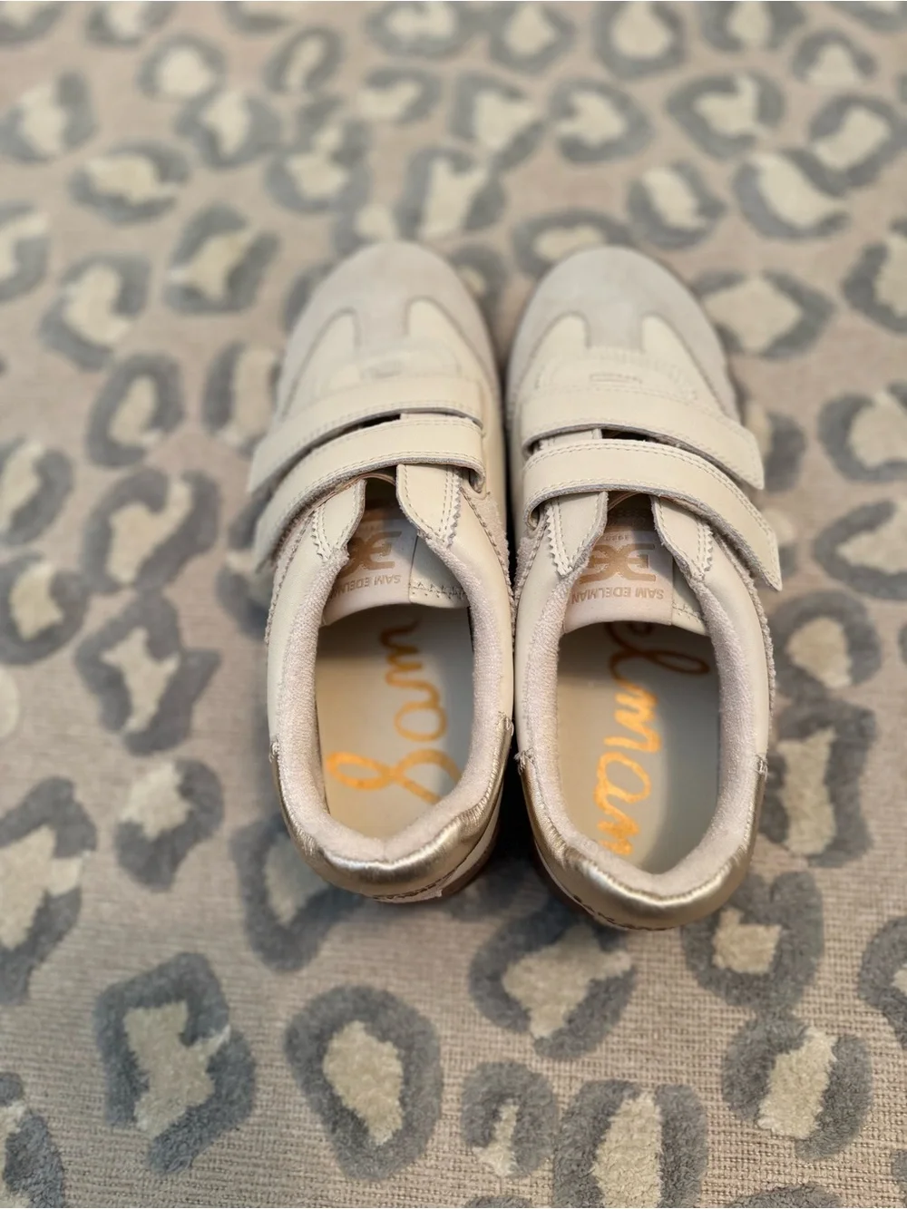 Sam Edelman Cream Leather Velcro Sneakers with Brown Sole - Picture 8 of 11